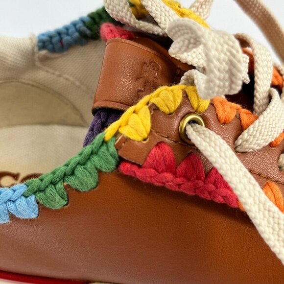 Coach Lowline Low Top Sneaker Size 6 With Rainbow Crochet Brown Leather - Picture 10 of 15